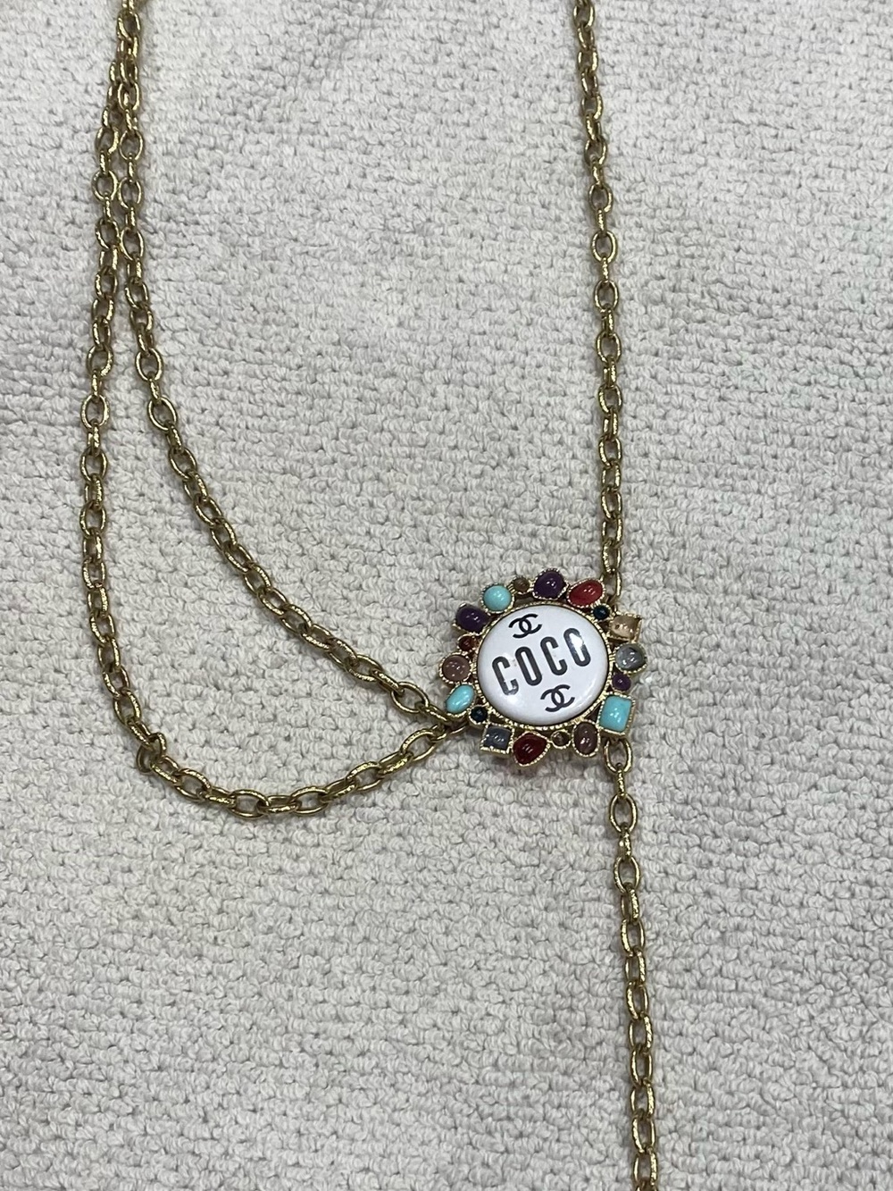 CHANEL Gold-Tone Chain Necklace with Multi-Color Enamel Medallion - Picture 2 of 2